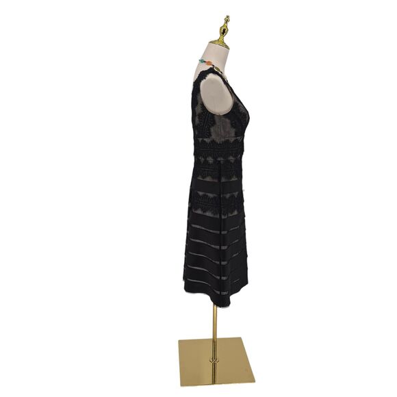 JS Collections Lace Sleeveless Dress 6P PETITE V-Neck Mesh Black Nude Cocktail - Picture 8 of 10